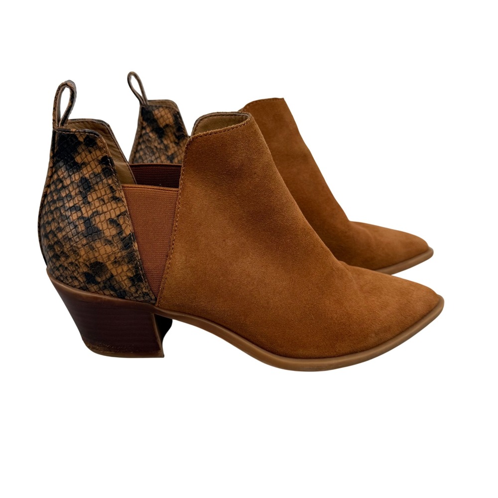 Dolce Vita Womens 9.5 Suede Snakeskin Pointed Toe Ankle Boots Cognac‎ Brown